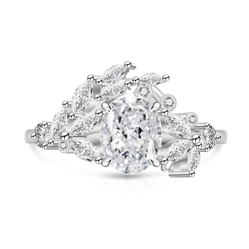 925 Sterling Silver Ice Flower Cut Jadeite Ring with Zircon Inlay - Super Sparkling Ring for Women