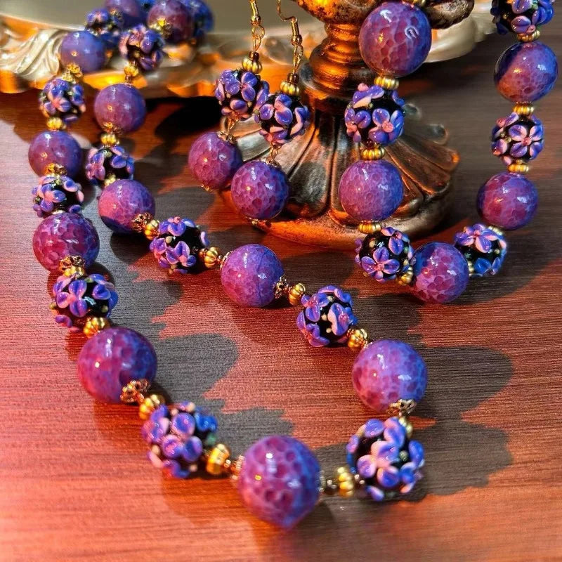 NISHIZAWA Purple Beads Earrings for Women Palace Style Vintage Jewelry Fashion Elegant Banquets Pendientes Mujer