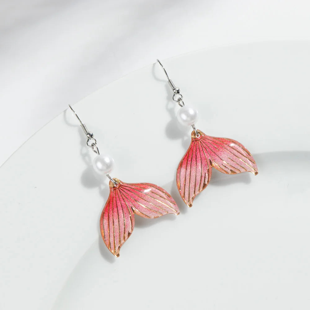Cute Colorful Acrylic Mermaid Tail Earring for Women Elegant Pearl Beads Iridescent Drop Earrings Fashion 2025 Jewelry Gifts