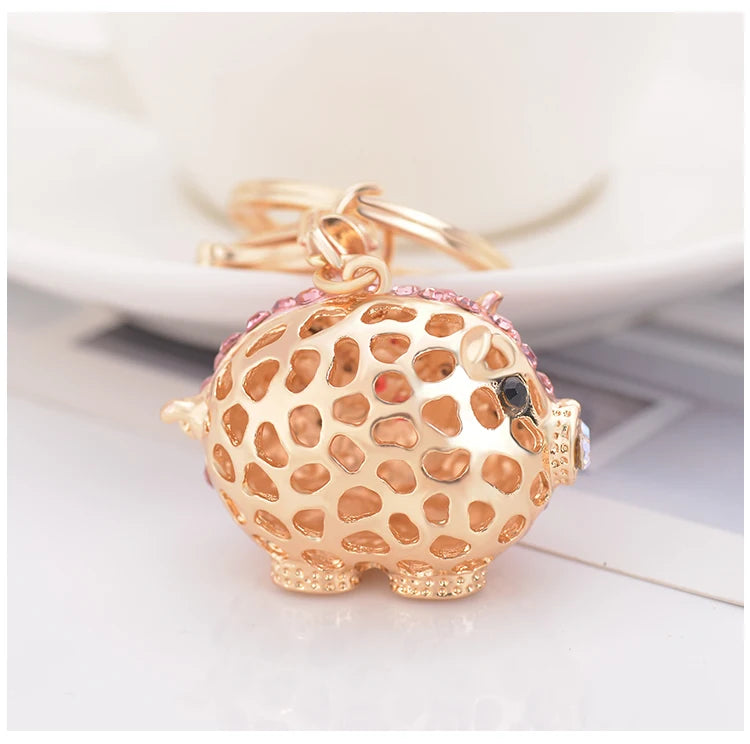 EASYA Cute Pig Shape Keychain Bag Key Ring Kawaii Anime Vintage Metal Crystal High-end Luxury Ladies Charm Jewelry gifts friends