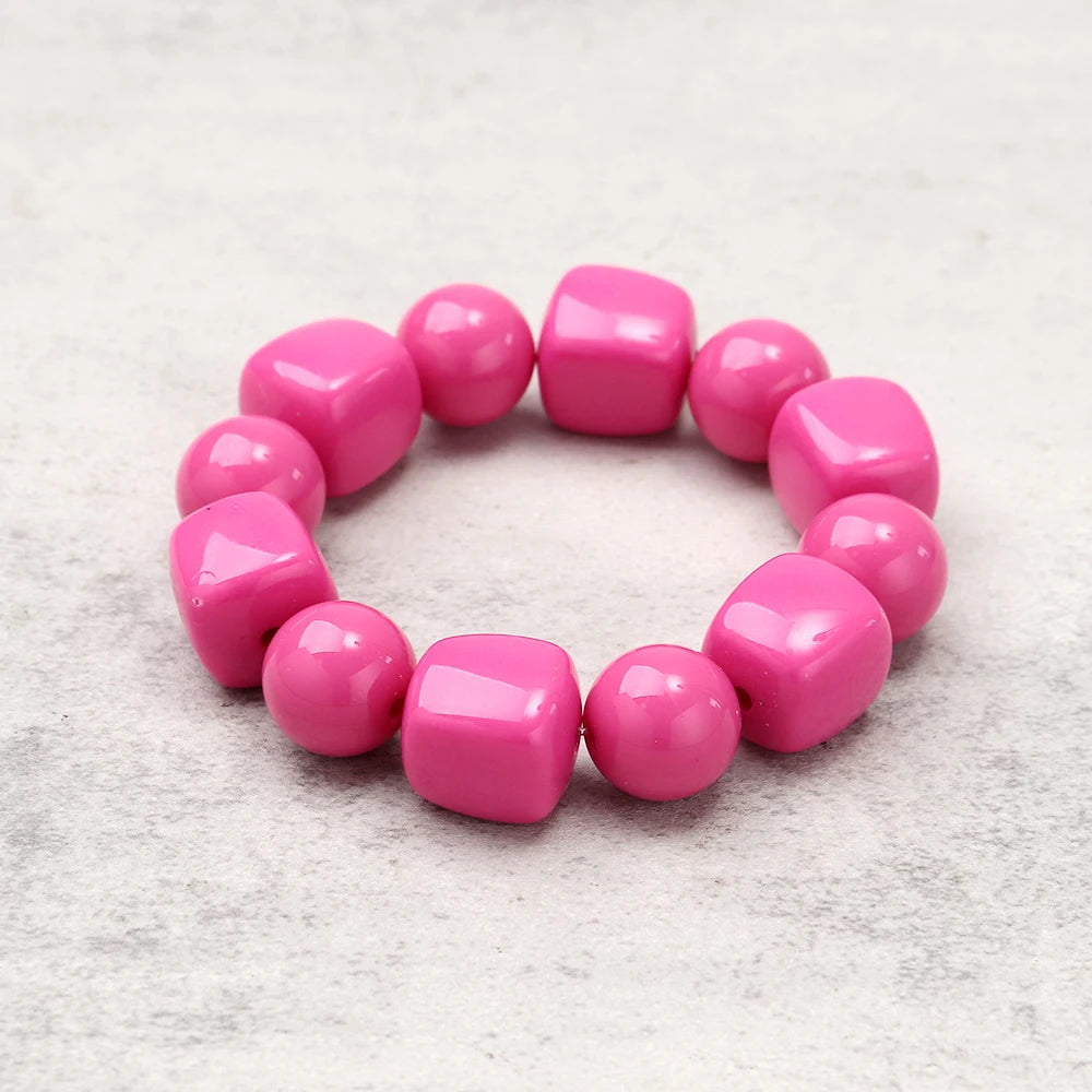 Fashion Pink Acrylic Geometric Beads Bracelets Necklace Earrings for Women Heart Tube Beaded Bracelets 2026 New Jewelry Gifts