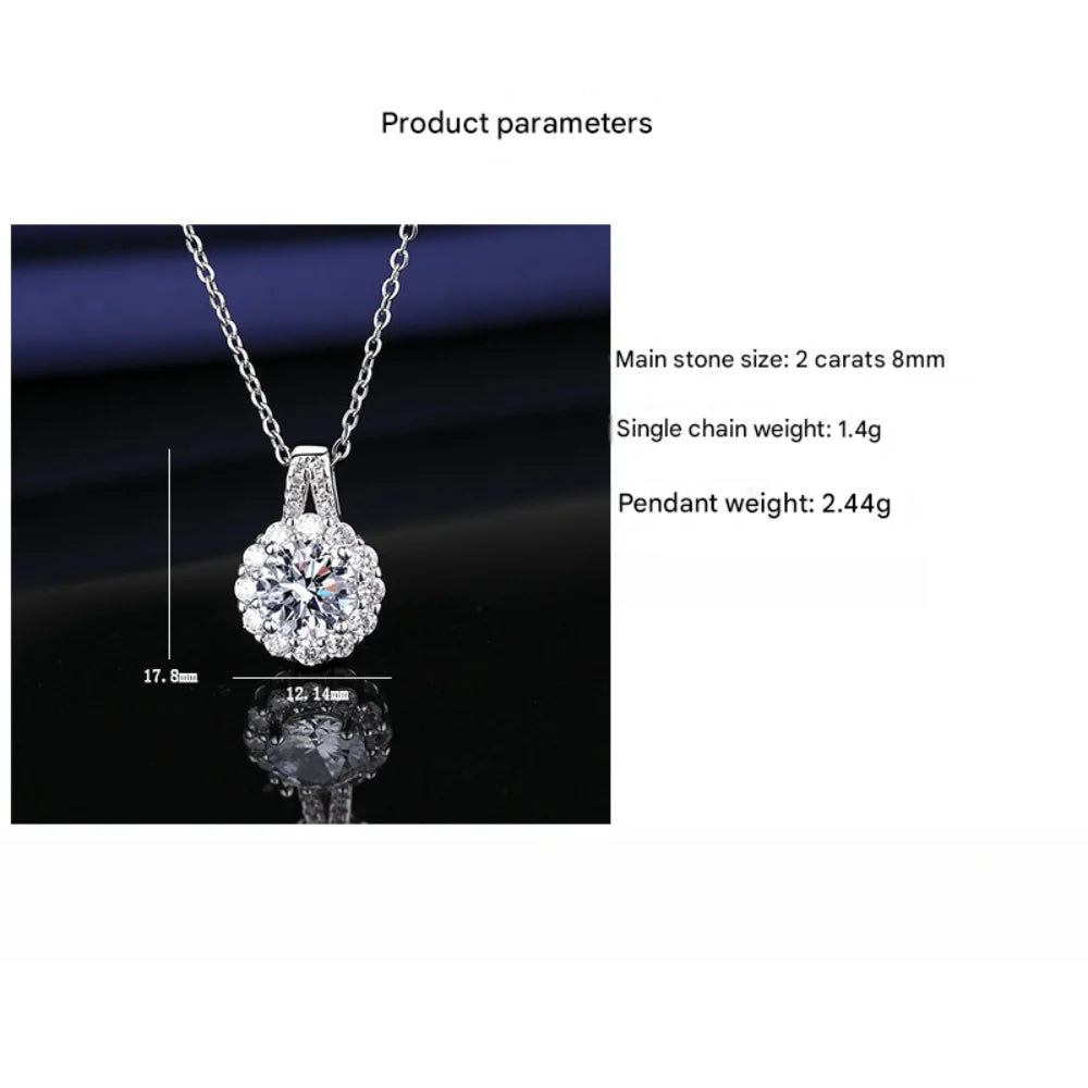 925 Sterling Silver Necklace 2 Carat Aaaaa Zircon Fashion Korean Women Elegant Round Pendant Necklace Birthday Jewelry Gift