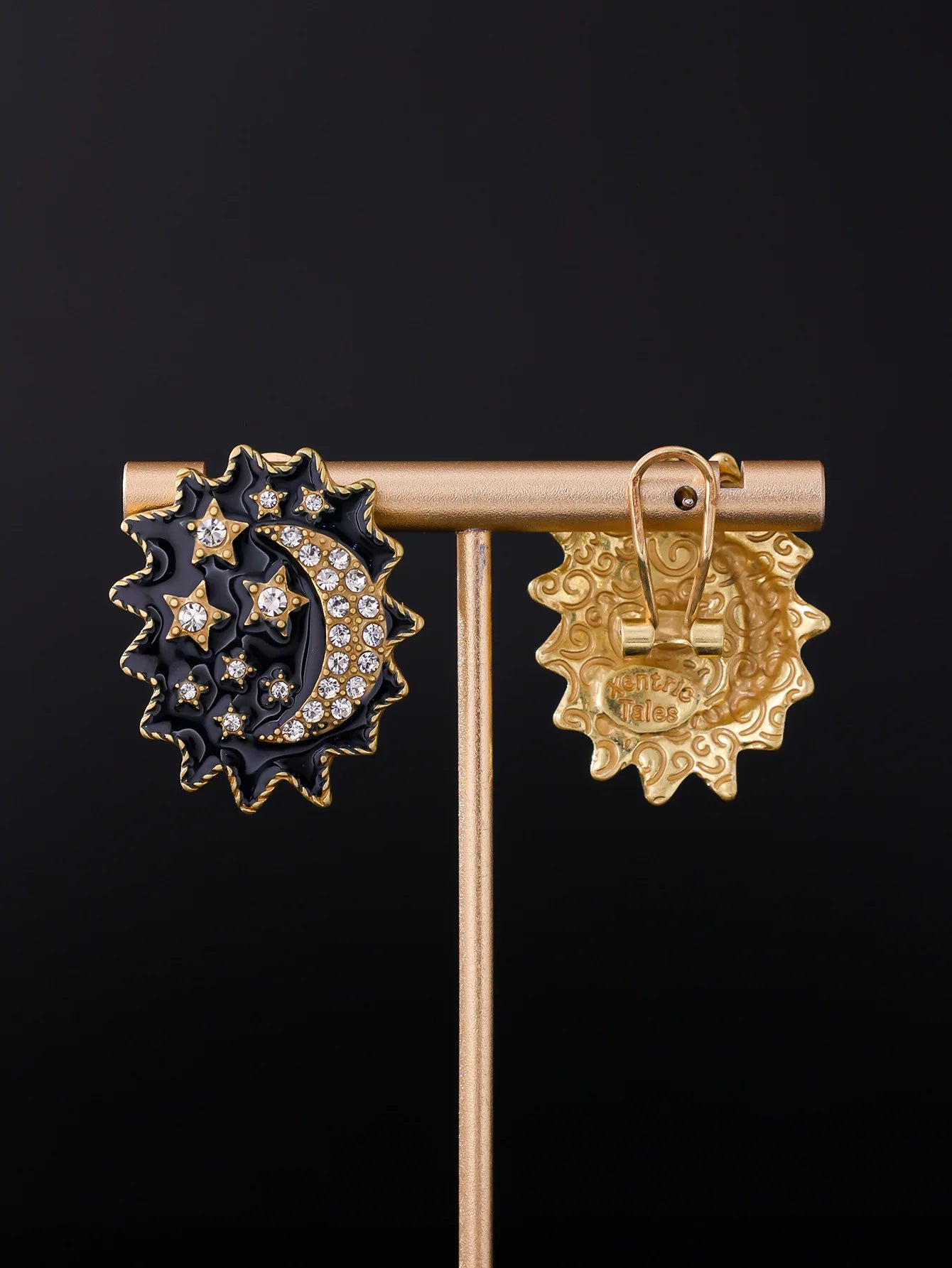 NISHIZAWA Stars Moon Earrings for Women Vintage Court Style Elegant Fashion Jewelry Rhinestones Black Aretes De Mujer