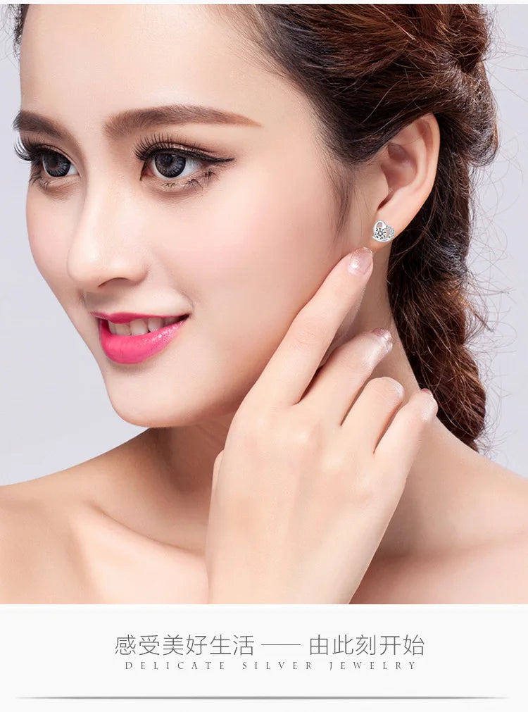 925 Sterling Silver Heart Tree Zircon Stud Earrings For Women Exquisite Student Girlfriend Jewelry Accessories Wedding Party