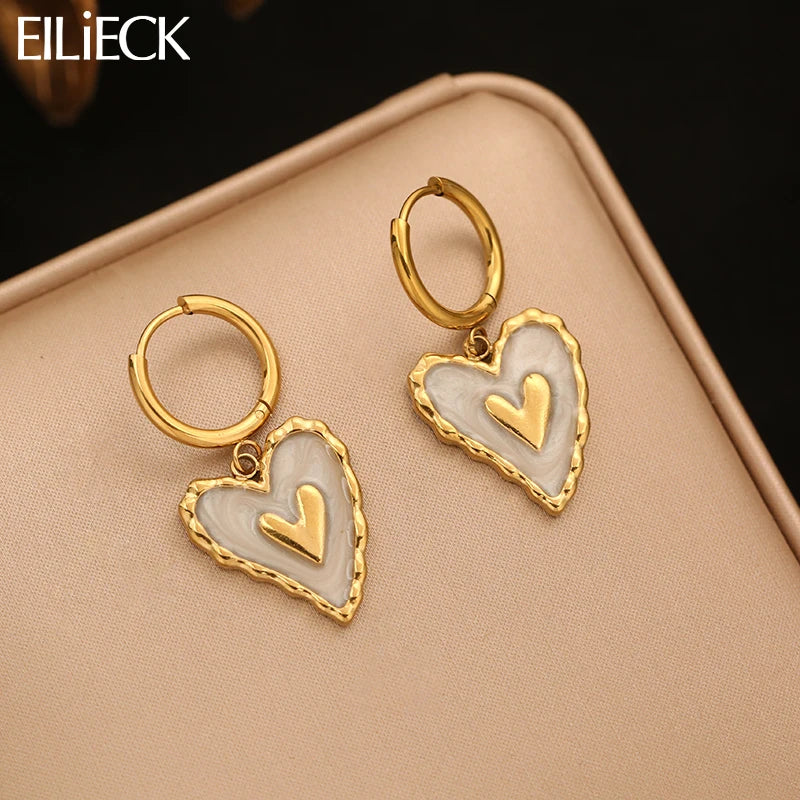 EILIECK 316L Stainless Steel Irregular Heart-shaped Dangle Earrings For Women Stylish Fashion Waterproof Ear Jewelry Lady Gift