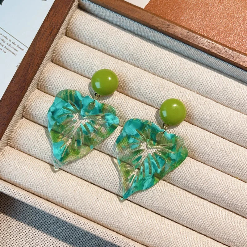 NISHIZAWA Acrylic Leaf Earrings for Women Spring Summer Vintage Beach Style Jewelry Korean Fashion Elegant Pendientes Mujer