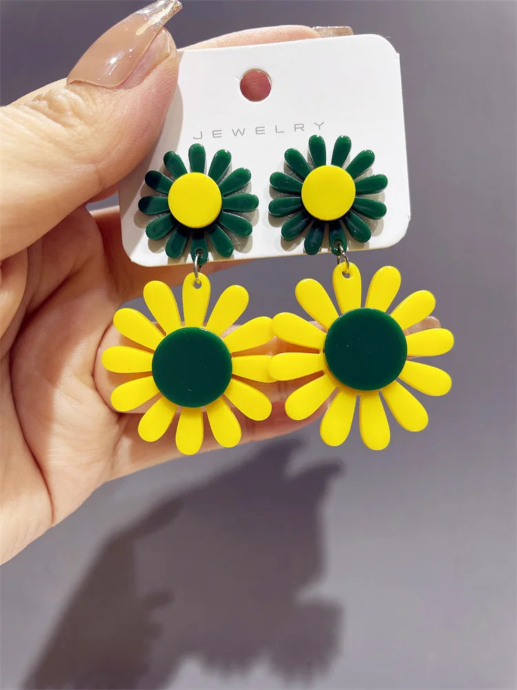 FishSheep Korean Cute Acrylic Flower Earrings for Women Trendy Geometric Daisy Pendant Drop Earrings 2022 Fashion Jewelry Gifts