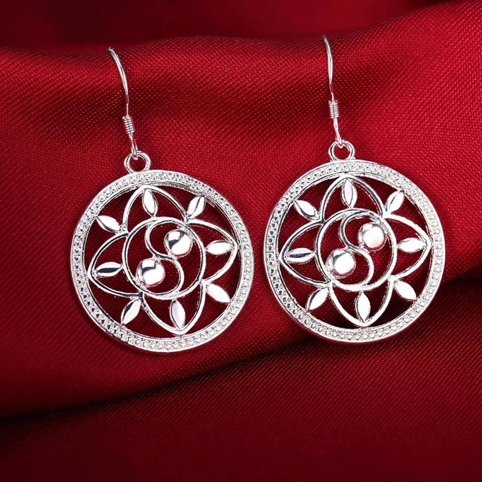 Charm 925 Sterling Silver Fashion circle Earrings for Women High Quality Jewelry Wedding Party Gift drop earrings