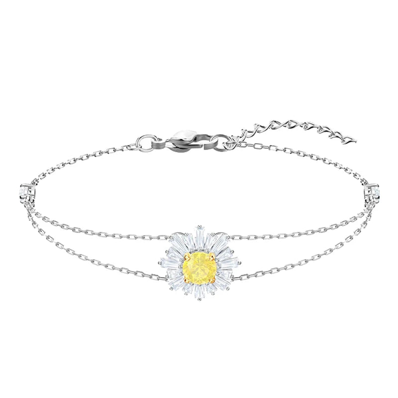 2026 New Trend Original Luxury Crystal Set Charm Yellow Pink Blue Flower Crystal Pendant Fashion Necklace Earring Gift for Women