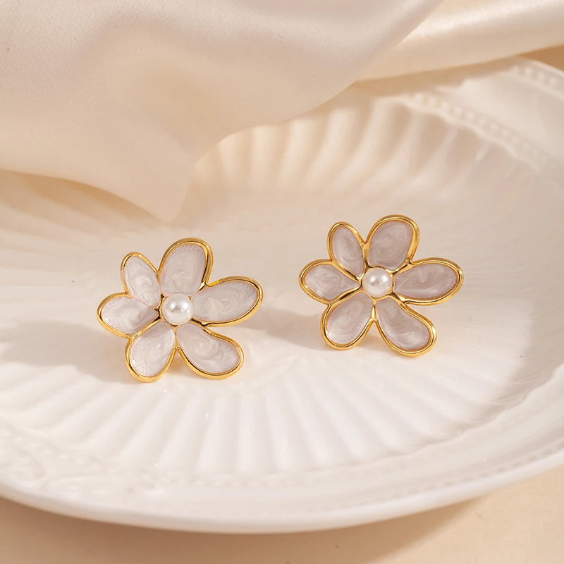 ANENJERY 316L Stainless Steel Colorful Enamel Flower Butterfly Earrings For Women French Delicate Elegant Jewelry Birthday Gifts