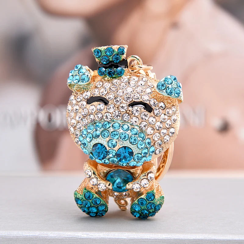 EASYA Cute Pig Shape Keychain Bag Key Ring Kawaii Anime Vintage Metal Crystal High-end Luxury Ladies Charm Jewelry gifts friends