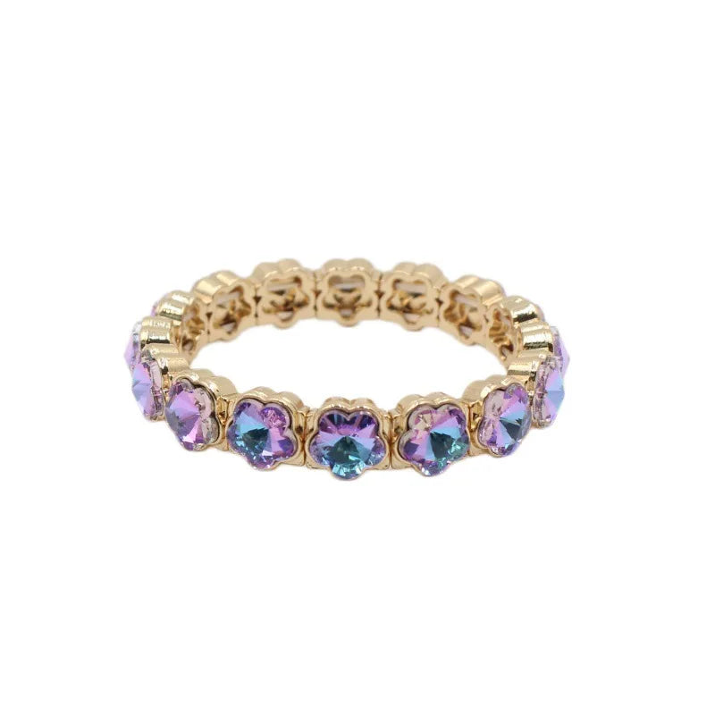 2026 Colored Rhinestone Flower Enamel Gold Bracelet Mocha Full Diamond Elastic Stacked Fashion Bridal Accessories