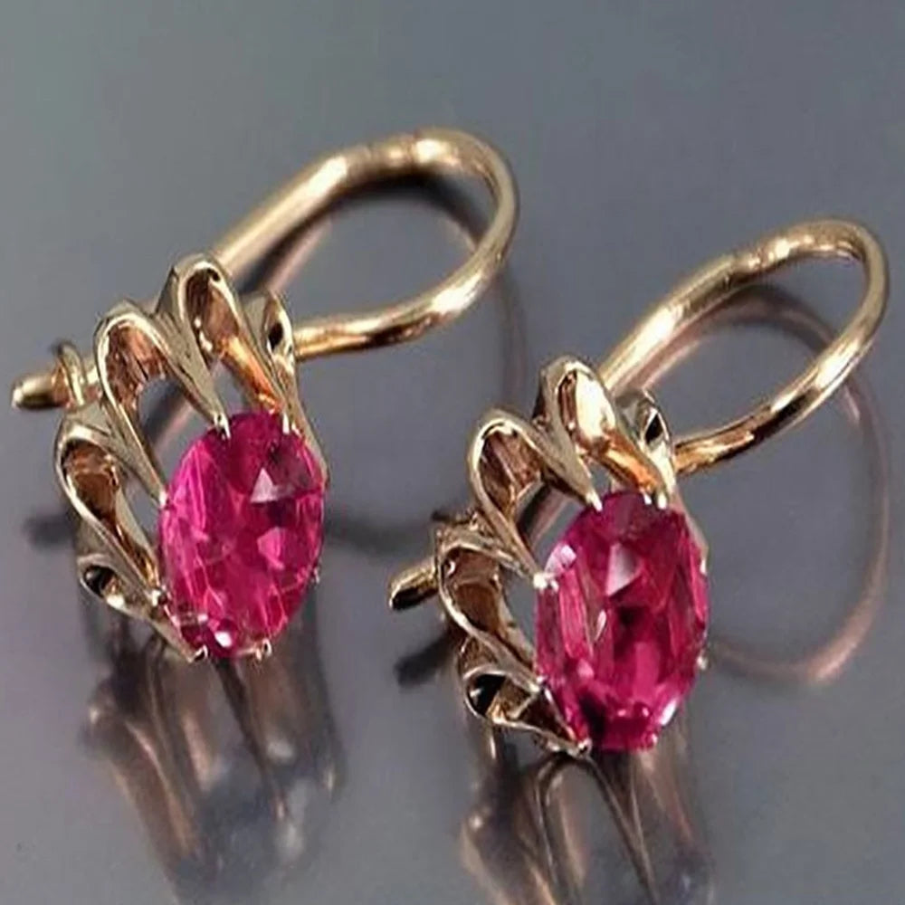 Boho Female Crystal Red Blue Drop Earrings Silver Color Zircon Stone Small Round Wedding Jewelry For Women