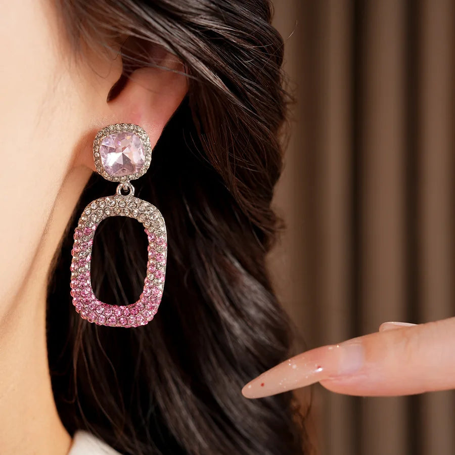 Rhinestone Hollow Square Dangle Earrings Personality Elegant Exquisite Light Luxury High Grade Fashion Ear Jewelry for Women