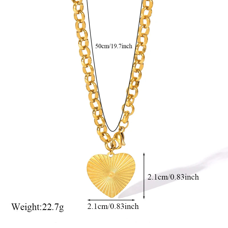EILIECK 316L Stainless Steel Metal Geometric Heart Pendant Necklace For Women Gold Color Multilayer Neck Chain Jewelry Lady Gift