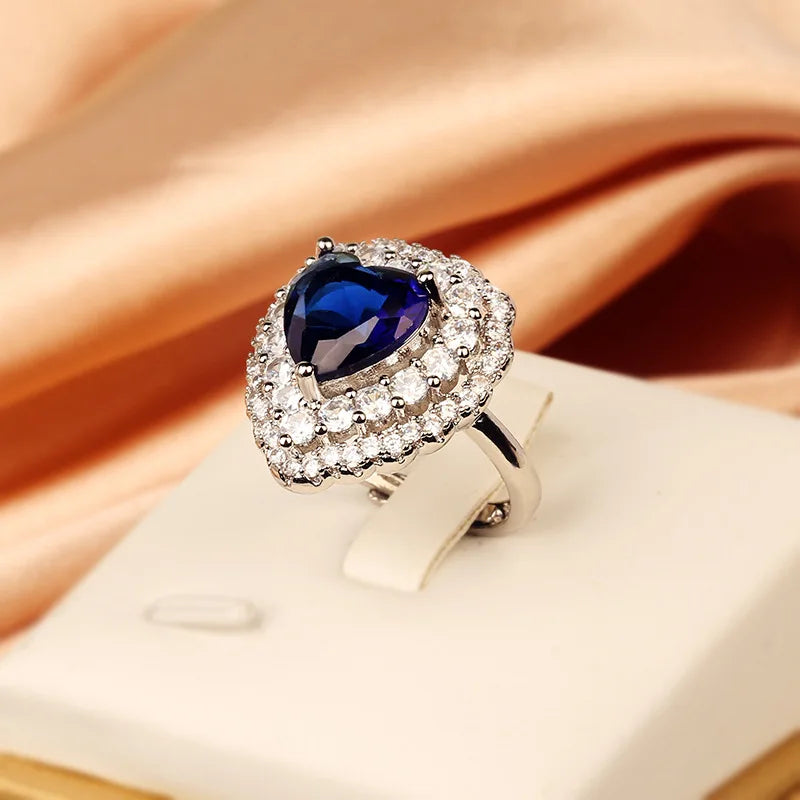 New 925 Silver High Quality Full Diamond Heart Ring Female Party Birthday Jewelry Gift Wholesale