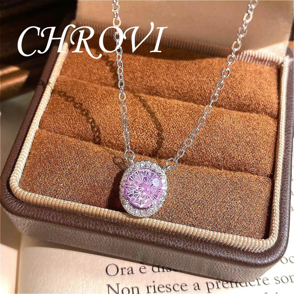 Fashion 925 Sterling Silver Internet Celebrity Sparkling Romantic Women's Cubic Zirconia Aquamarine Clavicle Necklace