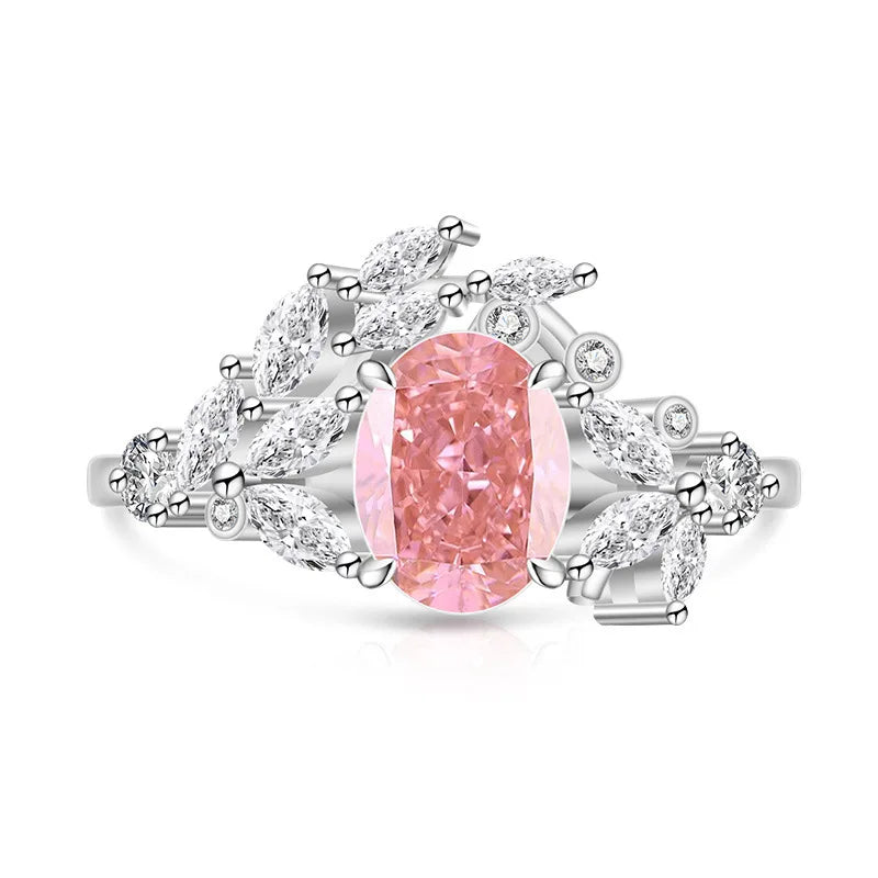 925 Sterling Silver Ice Flower Cut Jadeite Ring with Zircon Inlay - Super Sparkling Ring for Women