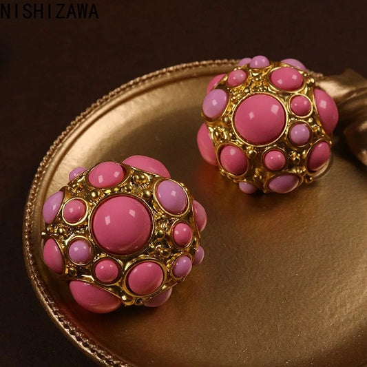 NISHIZAWA Candy Color Resin Clip Earrings for Women Geometric Vintage Jewelry Fashion Versatile Elegant Pendientes Mujer