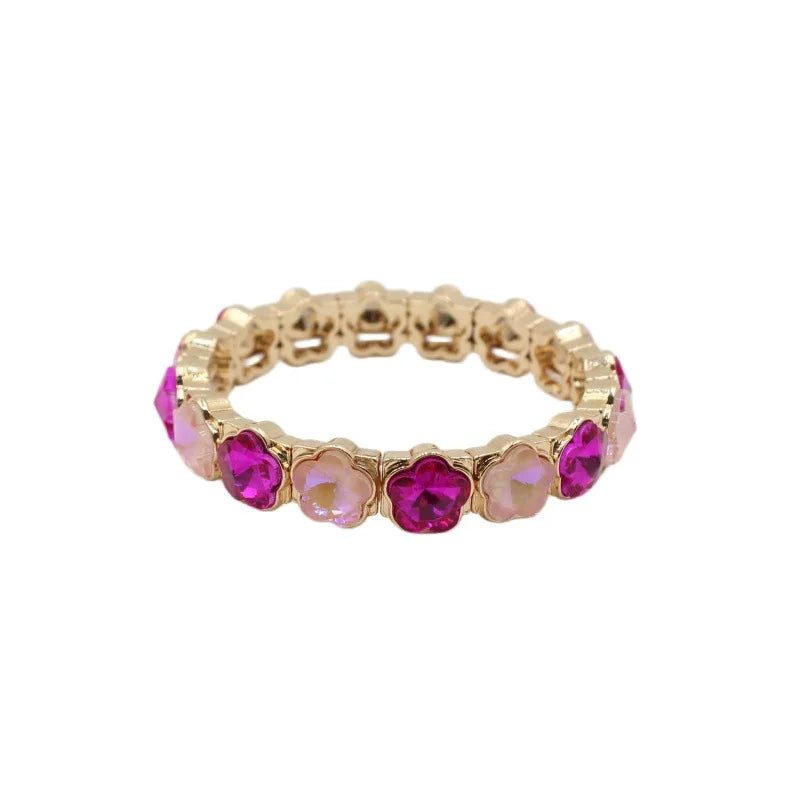 2026 Colored Rhinestone Flower Enamel Gold Bracelet Mocha Full Diamond Elastic Stacked Fashion Bridal Accessories