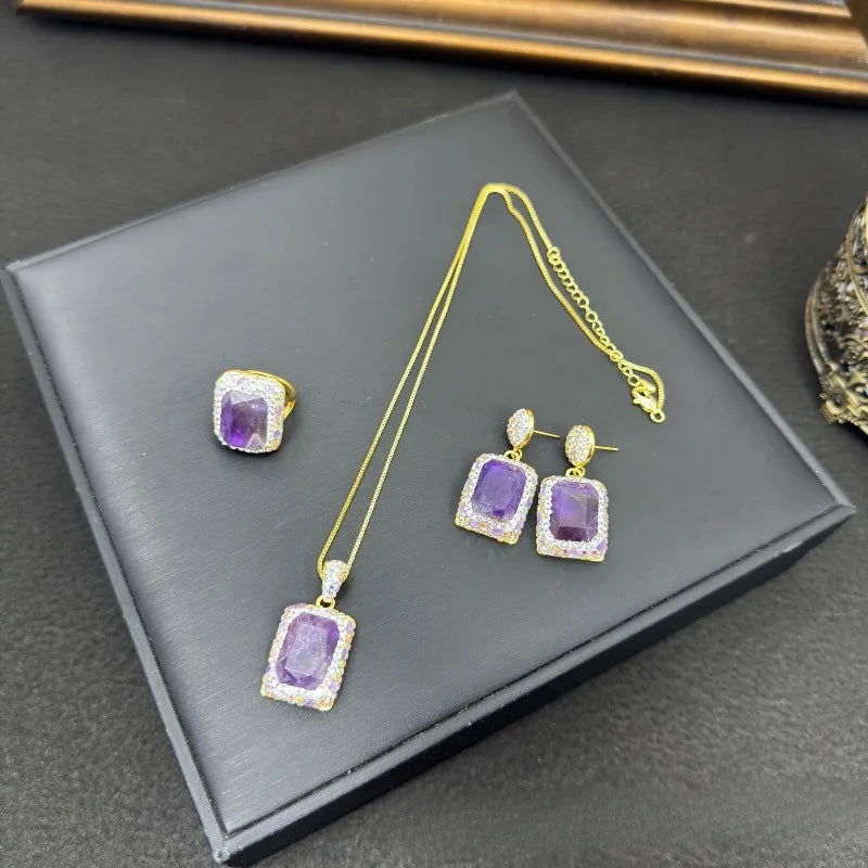 Natural Stones Earrings for Women Crystal Geometric Vintage Elegant Jewelry Light Luxury Fashion Dinner Party Aretes De Mujer
