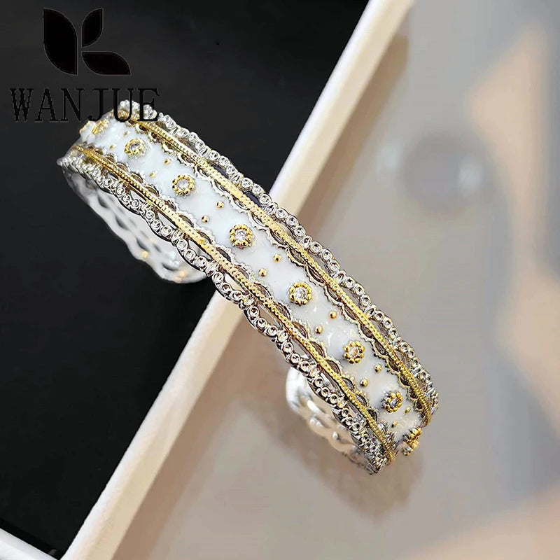 Women's fashion luxury Italian court style Manli wreath bracelet woven pattern carving paint craft jewelry party gift