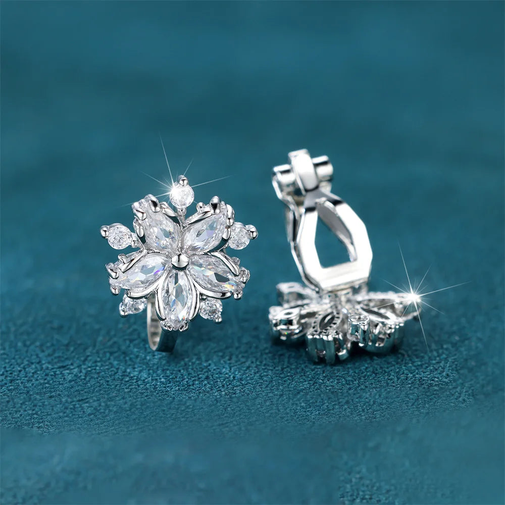 Luxury Female Small Red Zircon Stone Clip Earrings Charm Silver Color Wedding Jewelry For Women