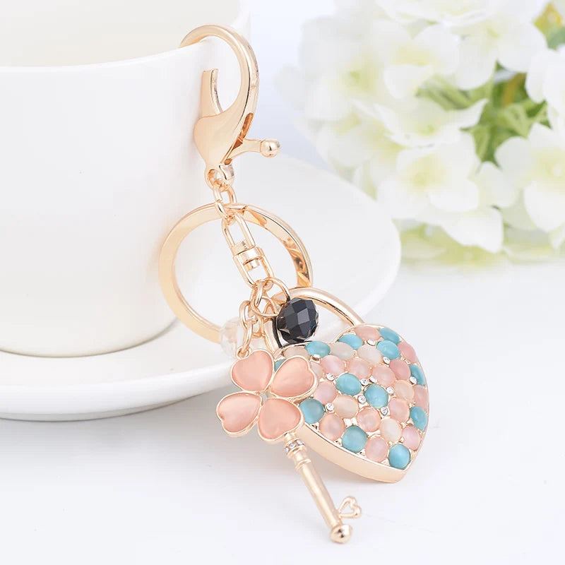 Paris Romantic Opal Love Key Chain Women's Luxury Handbag Pendant Souvenir Gift for Family and Friends