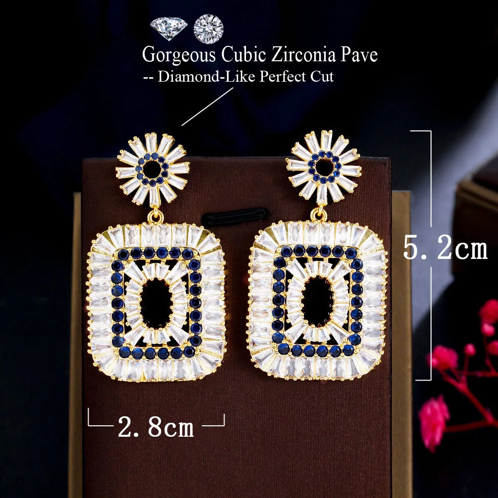 ThreeGraces Luxurious Shining Baguette Cubic Zirconia Long Big Dangle Drop Earrings for Women New Trendy Party Jewelry E1035