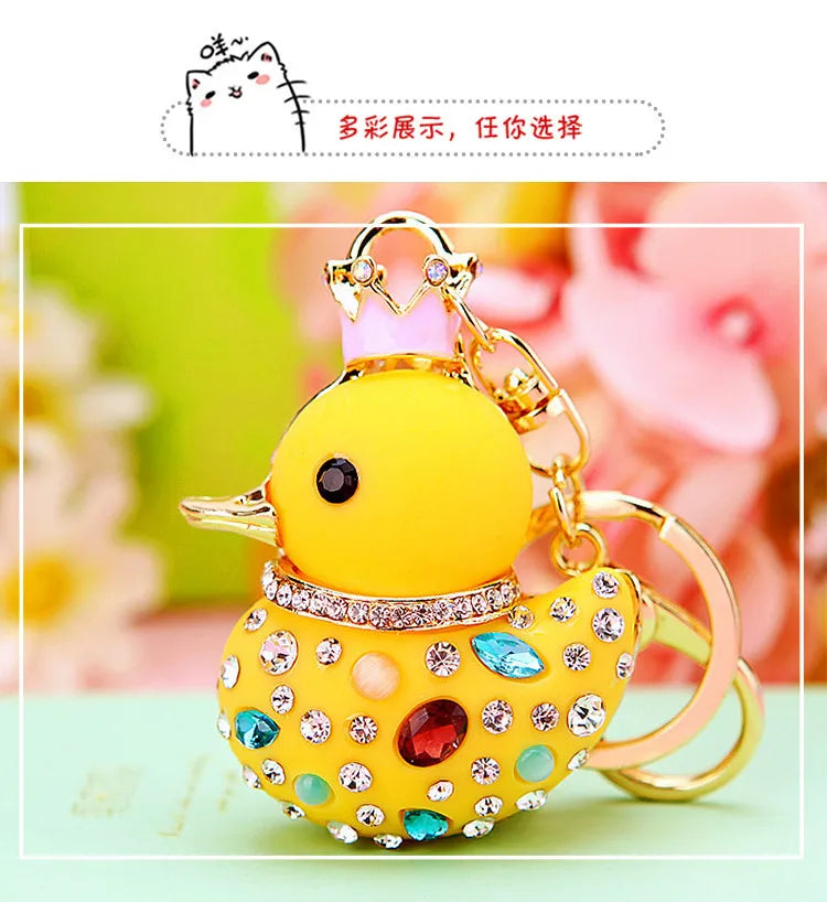 Creative rhinestone cute big yellow duck car keychain women's bag pendant metal key chain ring festival gift wholesale
