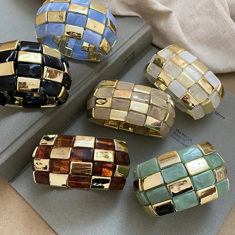 Acrylic Square Splicing Geometric Round Bangles for Women European and American Fashion Simple Bracelet Hand Jewelry Sense