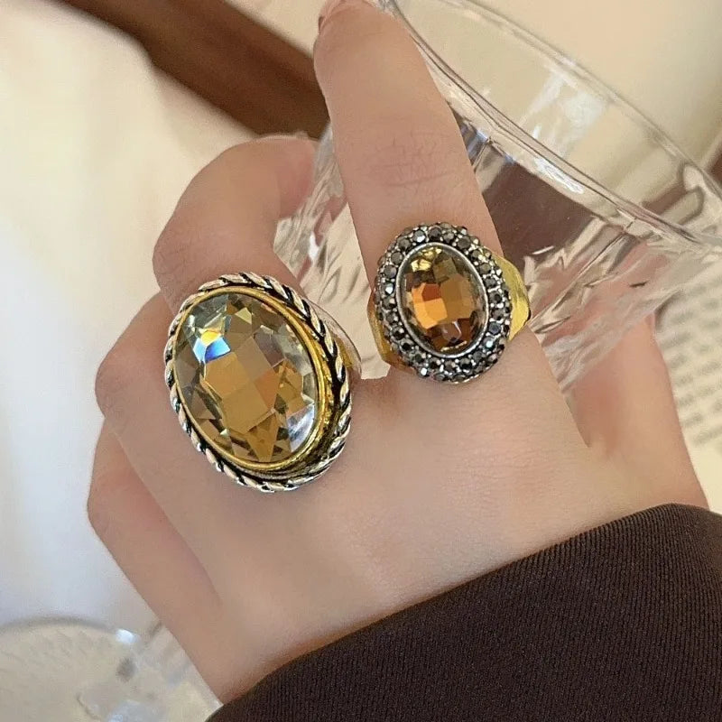 NISHIZAWA Women Rings Crystal Geometric Index Finger Elegant Anillos Mujer Versatile Vintage Fashion Exquisite Jewelry
