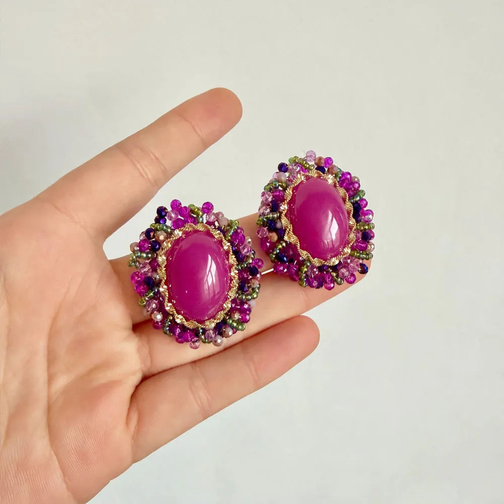 NISHIZAWA Geometric Stud Earrings for Women Versatile Vintage Palace Style Pendientes Mujer Elegant Sweet Jewelry
