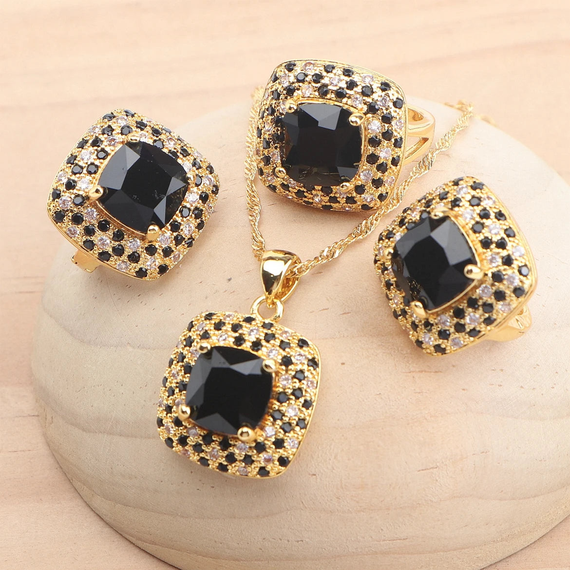 Bridal Jewelry Sets 925 Sterling Silver Rose Gold Color Red Zircon For Women Earrings Rings Pendant Wedding Necklace Set