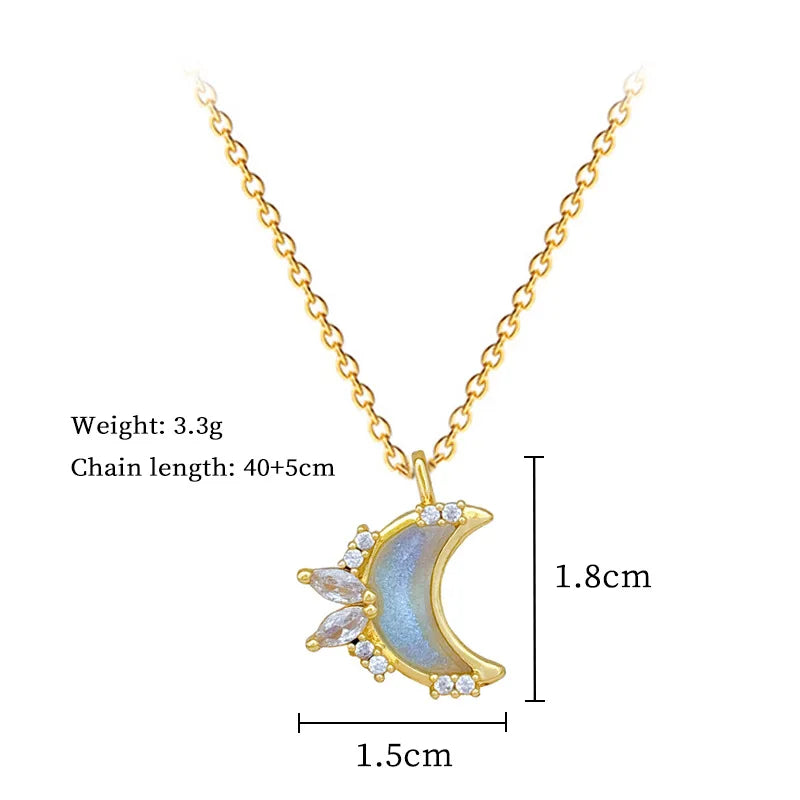 EILIECK 316L Stainless Steel Luxury Bling Zircon Moon Heart Pendant Necklace For Women 18K PVD Plated Neck Chain Jewelry Gift