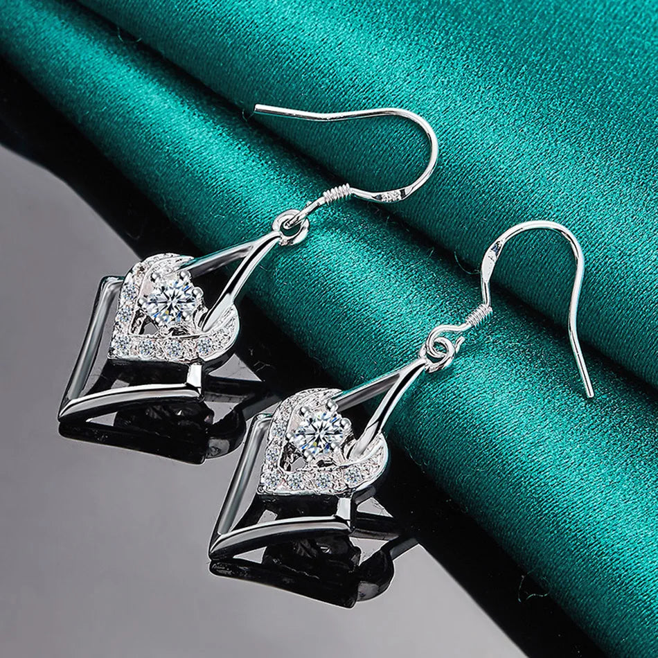 URMYLADY 925 Sterling Silver Heart Zircon Earrings Eardrop for Women Charm Wedding Engagement Fashion Jewelry