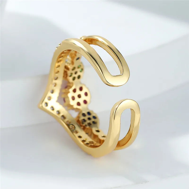 Luxury Female Small Round Adjustable Ring Classic Yellow Gold Color Engagement Jewelry Rainbow Wedding Rings For Women