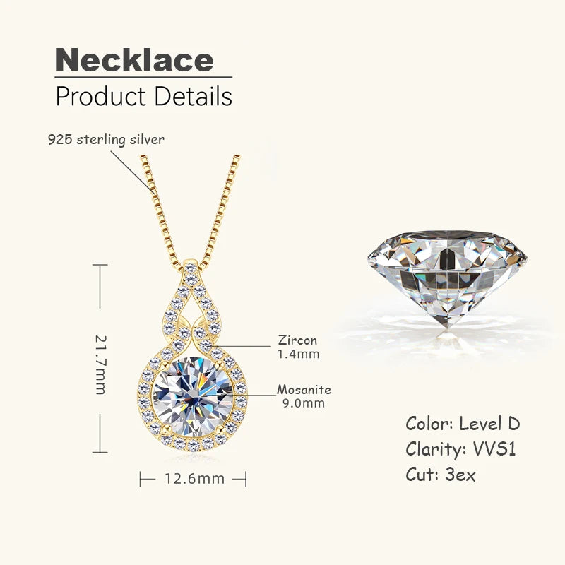 OXTAO D Color Moissanite Infinity Pendant Necklace Women Real 925 Sterling Silver Engagement Luxury Gourd Shape Jewelry