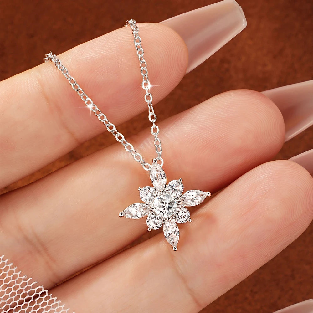 OXTAO Snow Star Moissanite Pendant Necklace 4mm D VVS1 For Women 14K Gold Filled Luxury Sparkling Charm Necklace Jewelry Gifts