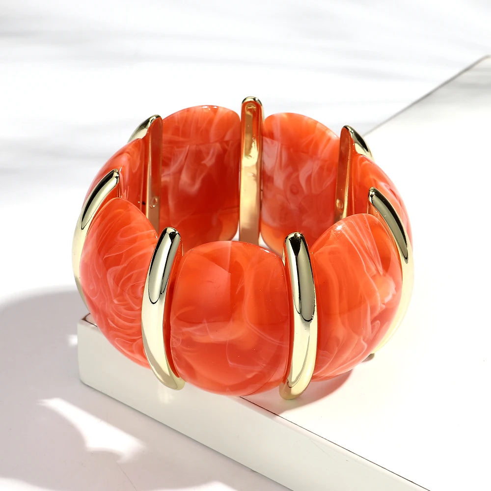 Fashion Acrylic Colorful Wide Elastic Geometric Petal Bangle Bracelets Exaggerate Curved Beads Cuff Bracelet Gifts for Women