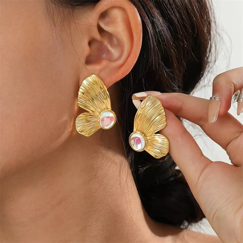 EILIECK 316L Stainless Steel Starfish Drop Dangle Earrings Stylish Trendy Waterproof 18K PVD Plated Metal Jewelry for Women