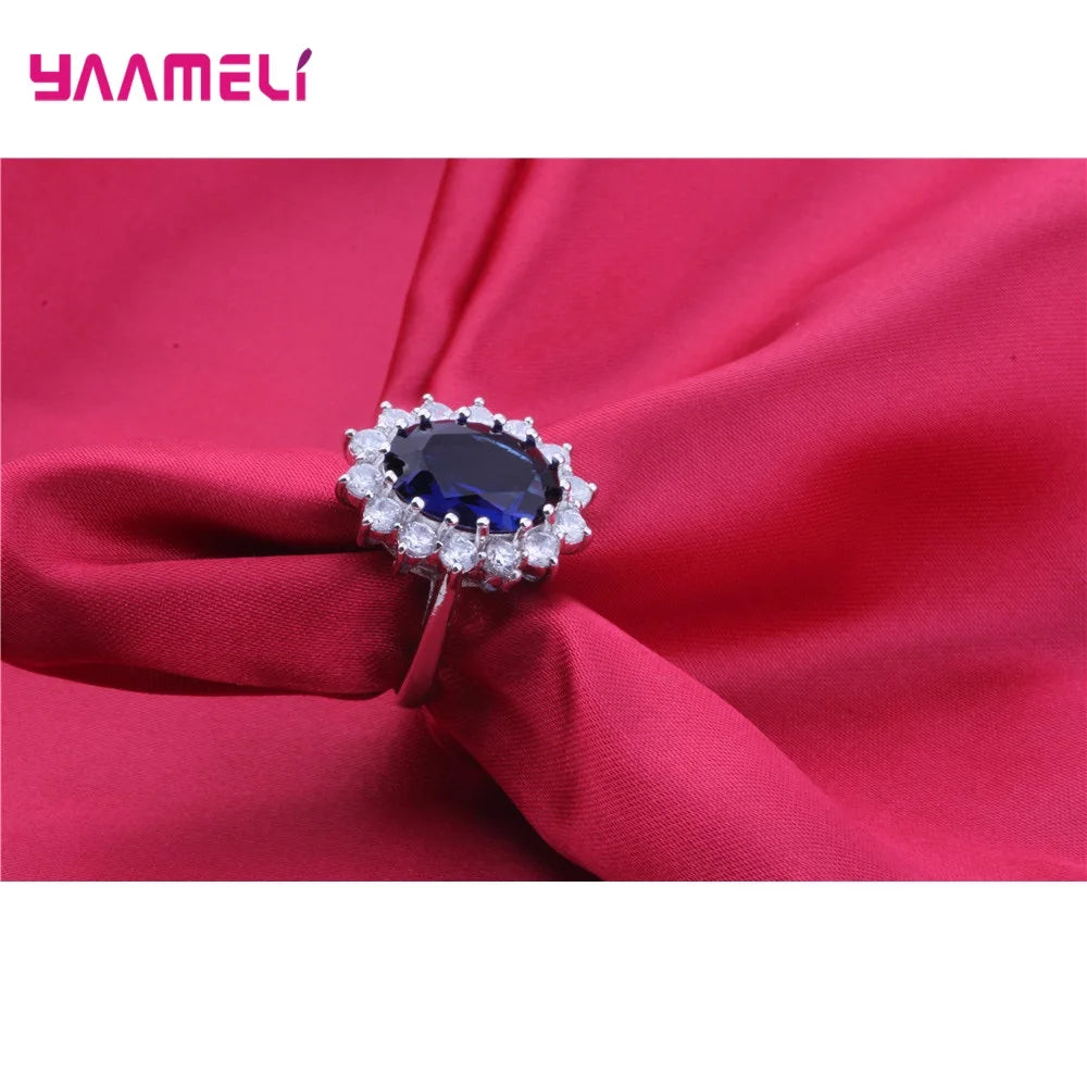 100% Authentic 925 Sterling Silver Color Women Wedding Engagement Jewelry Ring Classic Oval Flower Shiny Cubic Zircon Crystal