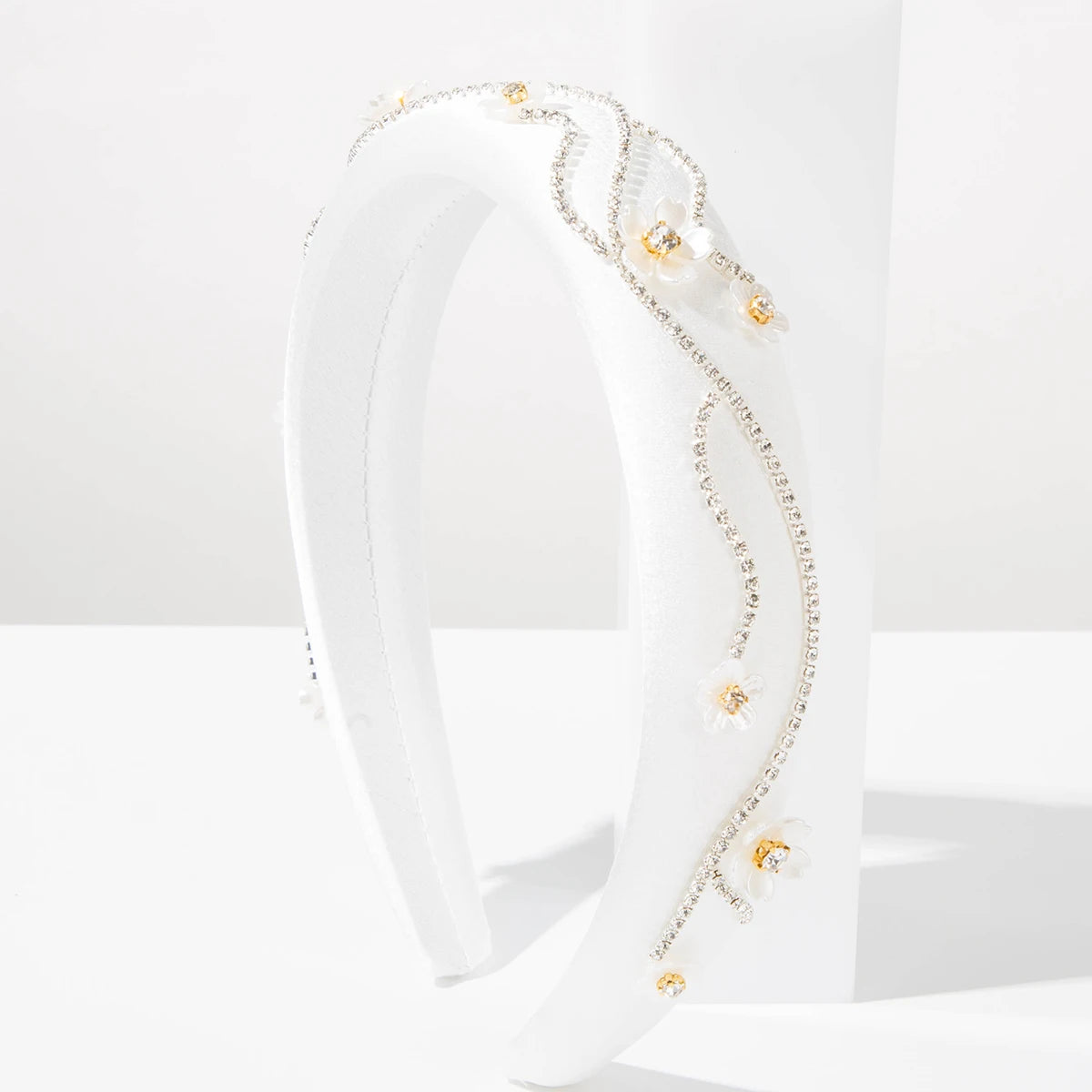 Korean Style Trendy Irregular Chain Diamond Inlaid Three-Dimensional Flower Wide Edge Hair Accessory, Niche Design Headwear