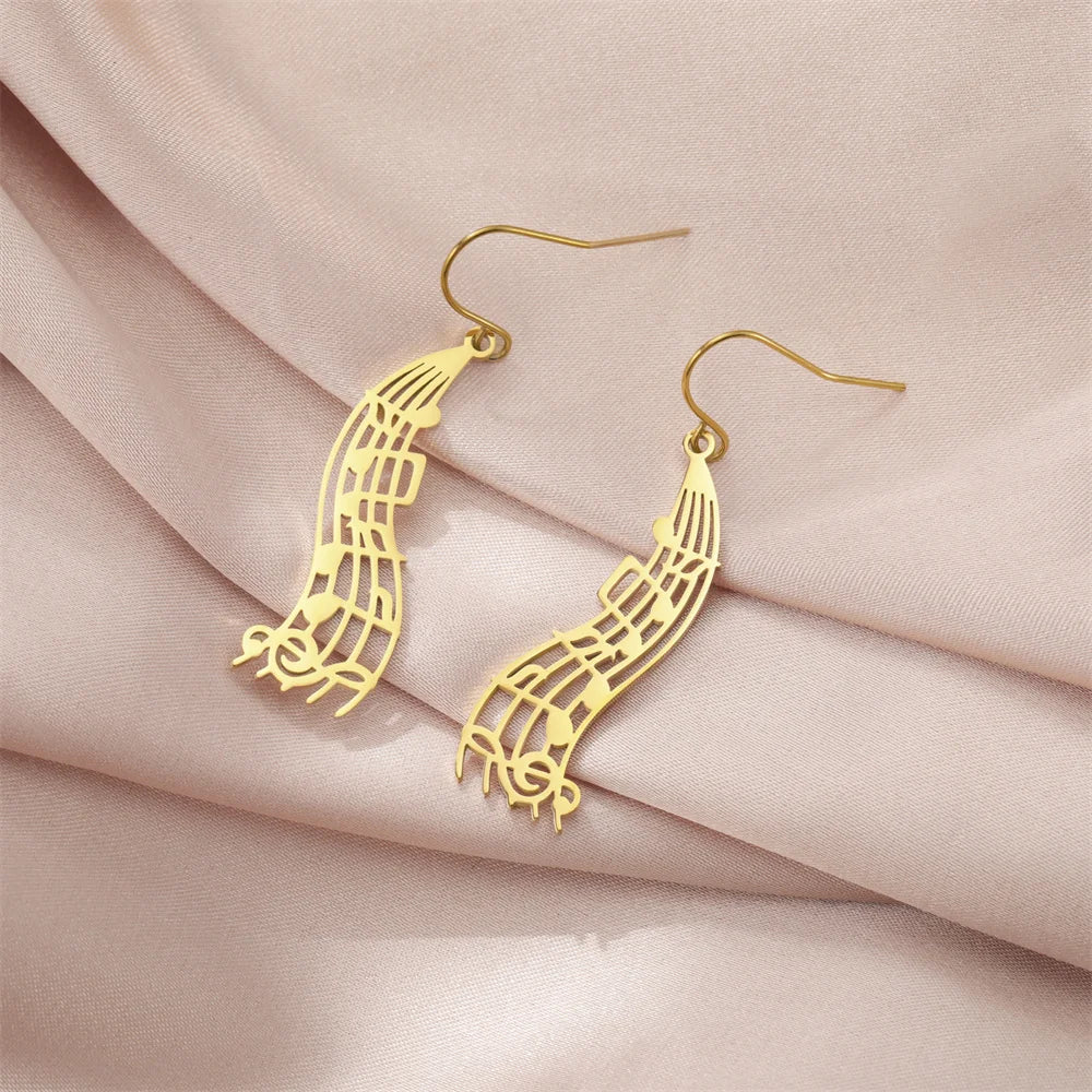 My Shape Music Note Drop Earrings for Women Men Gifts Stainless Steel Classic Musical Violin Dangle Earring Jewelry Musican Gift