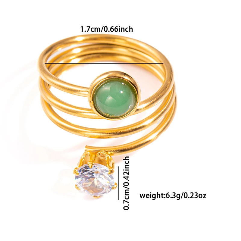 ANENJERY 316L Stainless Steel Turquoise Zircon Hollow Open Multi Layered Ring for Women Vintage Niche Jewelry Gifts Wholesale