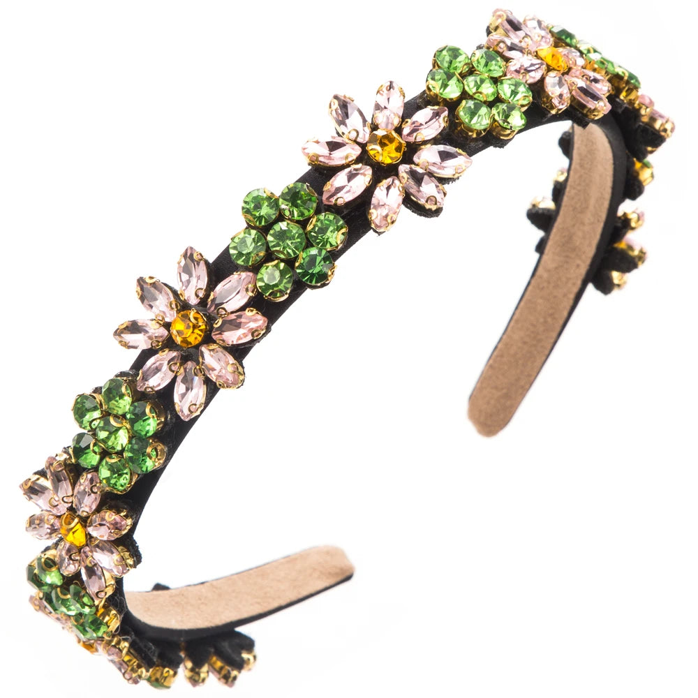European and American Light Luxury Retro Hair Bands, High-end Fine Edged Glass Drill Bit Bands, Versatile Flower Hair Accessorie