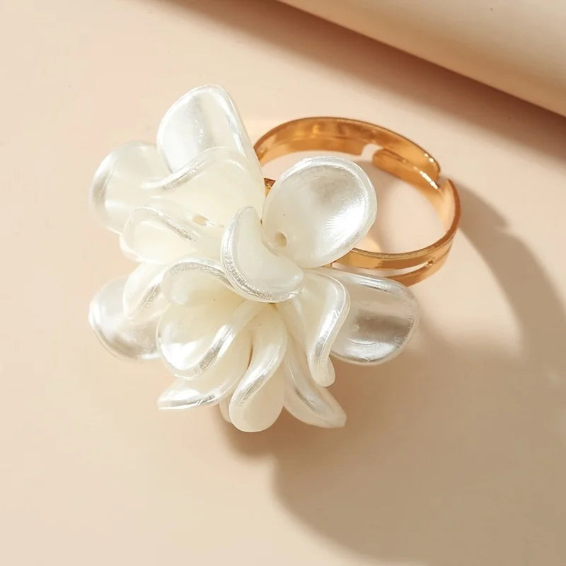 Elegant Boho Style Flower Open Ring Fashion Temperament Camellia Floral Design Versatile Daily Wear & Gift Ring for Women