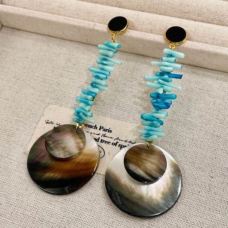 NISHIZAWA Shell Dangle Earrings for Women Geometric Stones Vintage Jewelry Fashion Elegant Irregular Aretes De Mujer