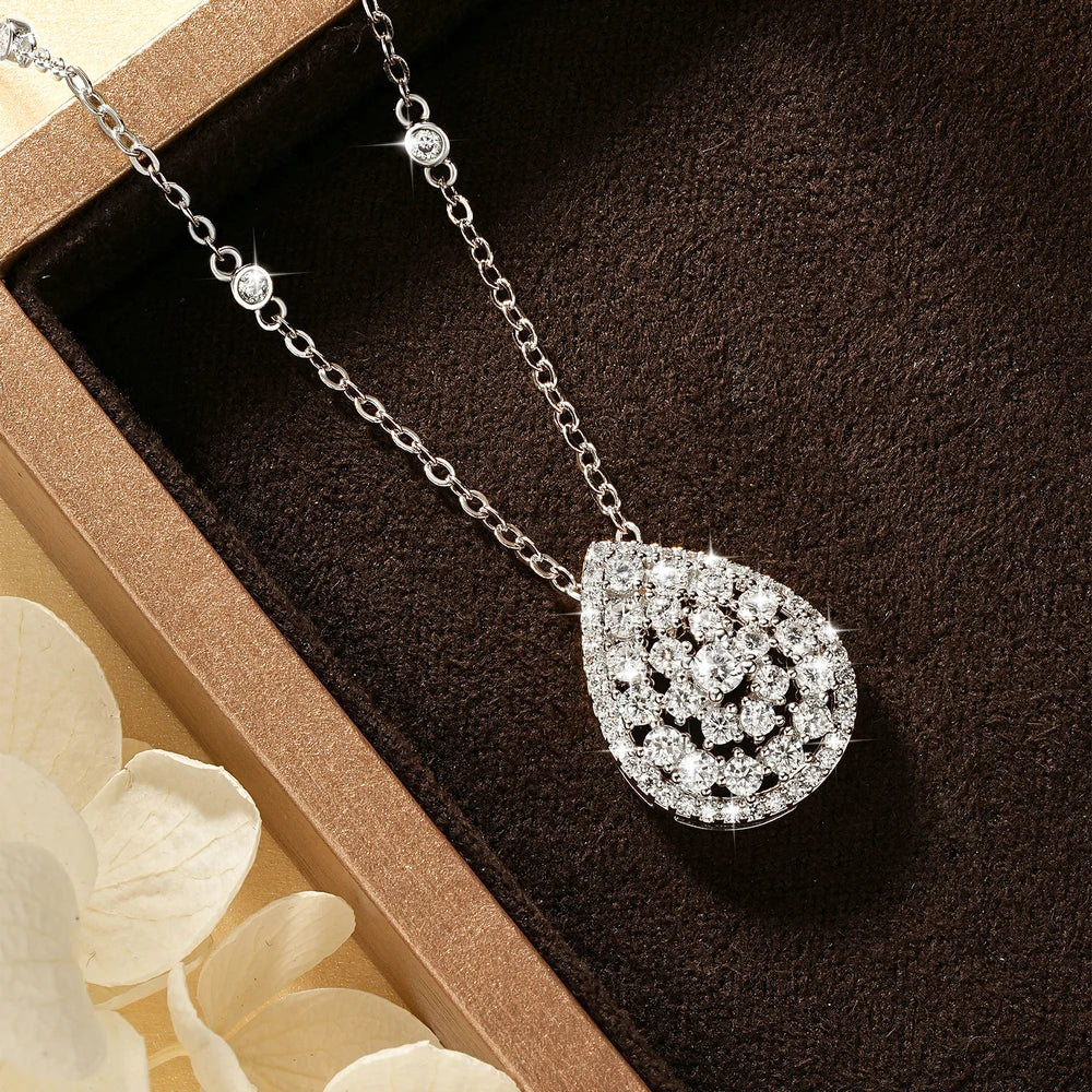 OXTAO Moissanite Water Drop Pendant Necklace 2.5mm D VVS1 For Women Wedding Engagement Charm Necklace Jewelry 14K Gold Filled