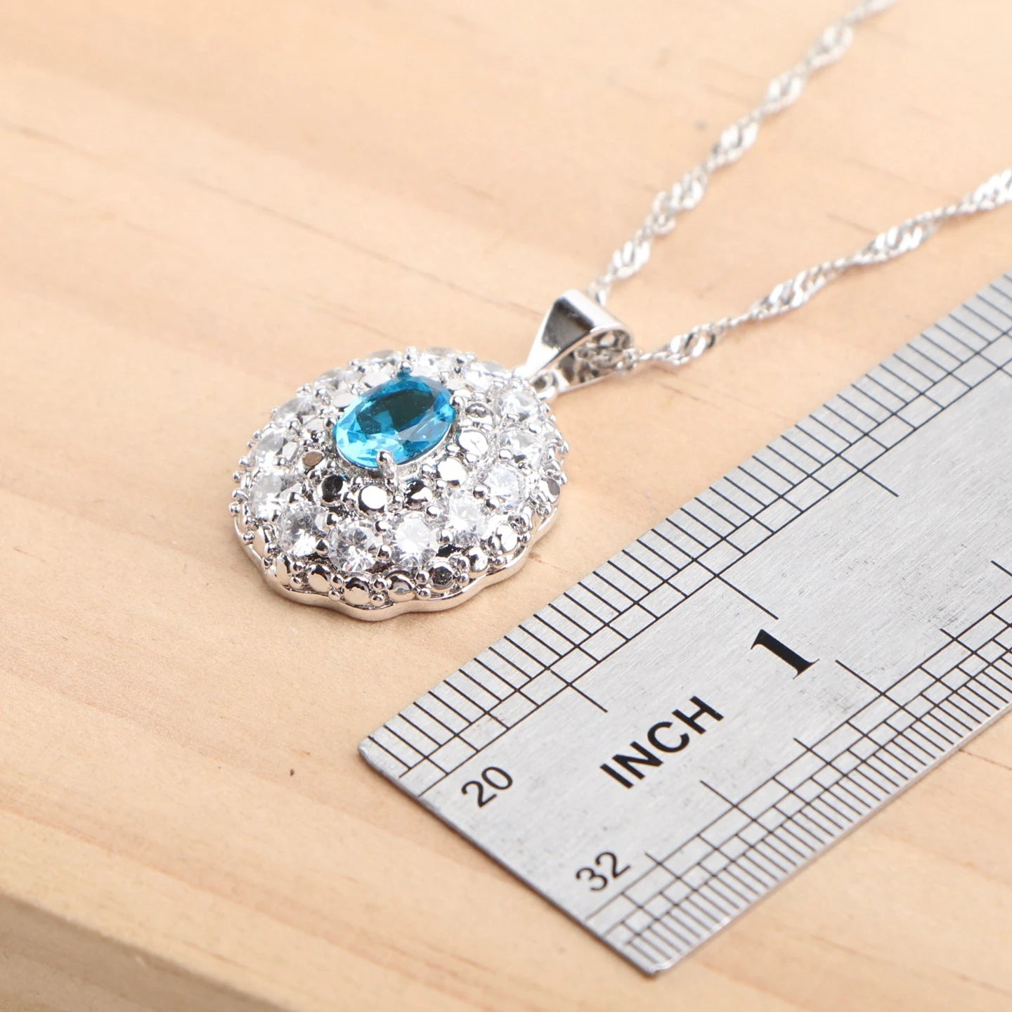 925 Silver Bridal Jewelry Sets Blue Zircon For Women Earrings Rings Pendant Wedding Necklace Set